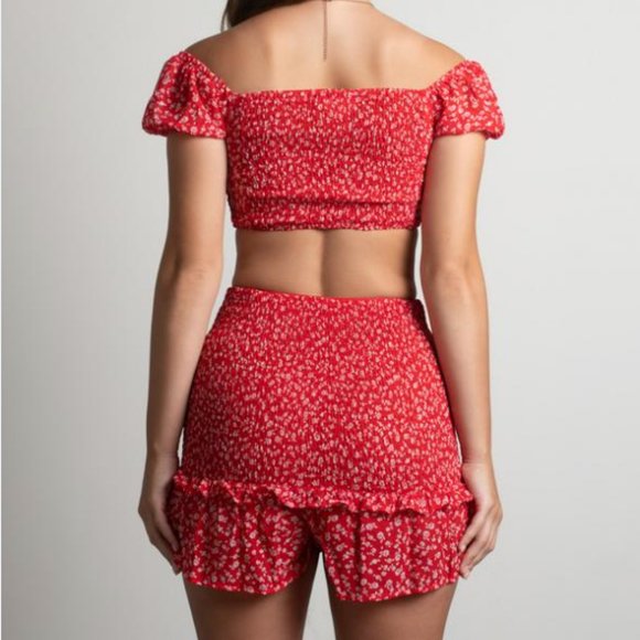 Urban Outfitters Red Floral Smocked Crop Top Skirt Set - Picture 7 of 7
